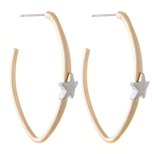 Two Toned Star Oval Hoop Earrings