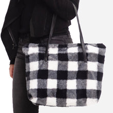 Load image into Gallery viewer, Faux Fur Buffalo Check Tote Bag