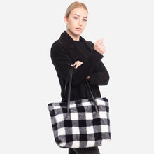 Load image into Gallery viewer, Faux Fur Buffalo Check Tote Bag