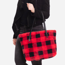 Load image into Gallery viewer, Faux Fur Buffalo Check Tote Bag