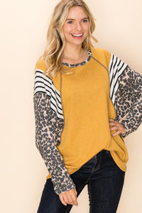 Solid Color Top with Two Contrast Prints