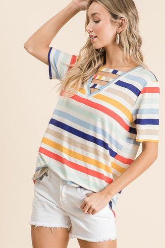 Bright Stripe Strappy V-Neck Top