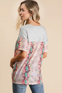 Snakeskin Low Gauge Knit with Contrast Stripe Yoke