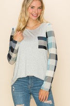 Plaid Contrast Long Sleeve Top