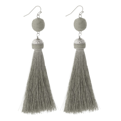 Silver Wrapped Bead and Tassel Earring