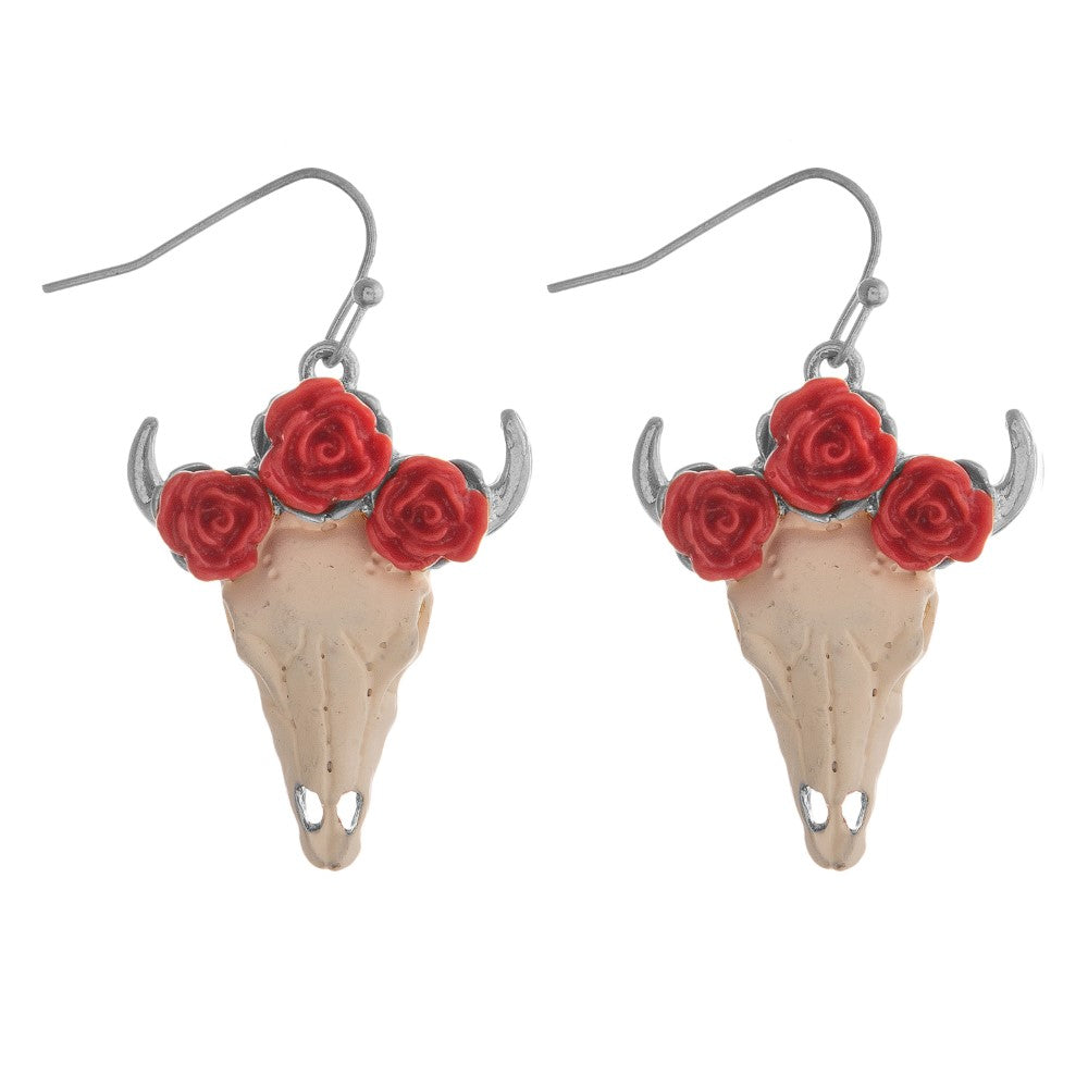 Floral Steer Head Earring