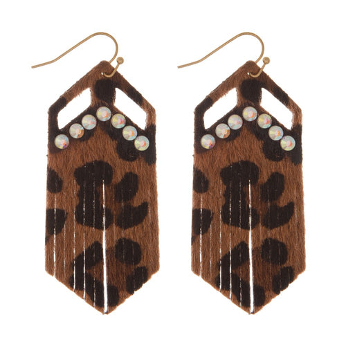 Printed Suede and Rhinestone Earring