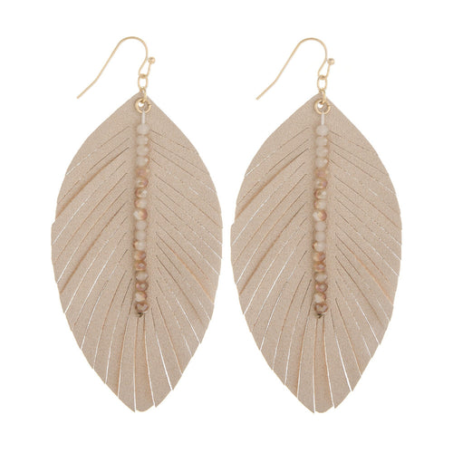 Long leather leaf earring