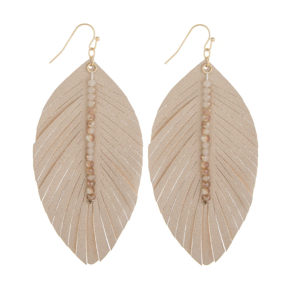 Long leather leaf earring