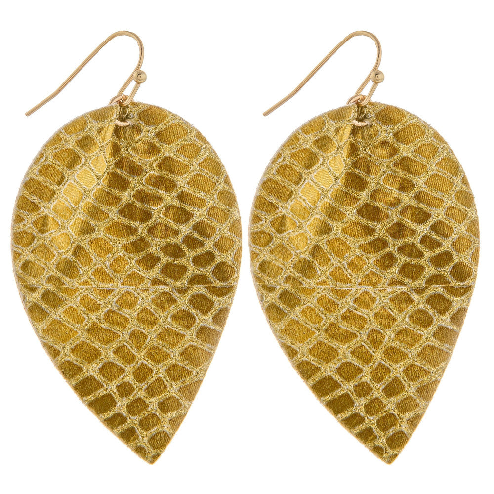 Gold leaf snakeskin earrings
