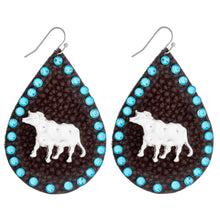 Load image into Gallery viewer, Cow detail and silver rhinestone Earring