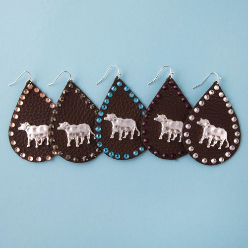 Cow detail and silver rhinestone Earring