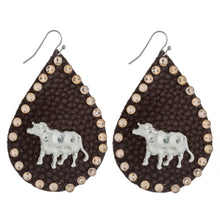 Load image into Gallery viewer, Cow detail and silver rhinestone Earring