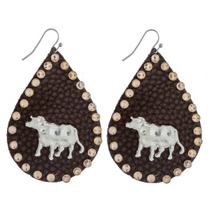 Cow detail and silver rhinestone Earring