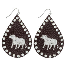 Load image into Gallery viewer, Cow detail and silver rhinestone Earring