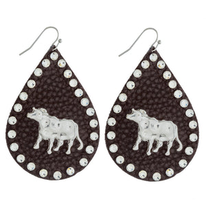 Cow detail and silver rhinestone Earring