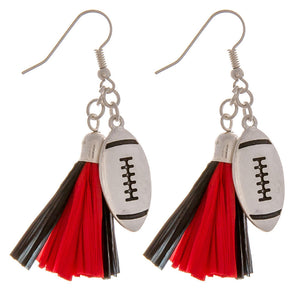 Red/Black Raffia Tassel Drop and Football Earrings