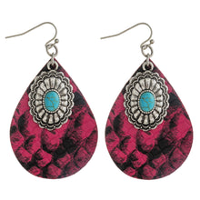 Load image into Gallery viewer, Snakeskin teardrop earrings featuring turquoise details