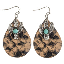 Load image into Gallery viewer, Snakeskin teardrop earrings featuring cactus and turquoise details