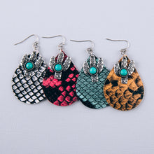 Load image into Gallery viewer, Snakeskin teardrop earrings featuring cactus and turquoise details