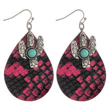 Load image into Gallery viewer, Snakeskin teardrop earrings featuring cactus and turquoise details