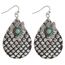 Load image into Gallery viewer, Snakeskin teardrop earrings featuring cactus and turquoise details