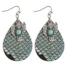 Load image into Gallery viewer, Snakeskin teardrop earrings featuring cactus and turquoise details