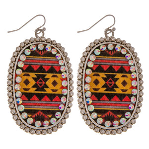 Western print center detail with rhinestone earrings