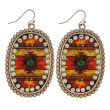 Load image into Gallery viewer, Western print center detail with rhinestone earrings
