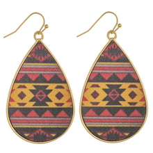 Load image into Gallery viewer, Metal Teardrop With Wood Inspired Tribal Earrings