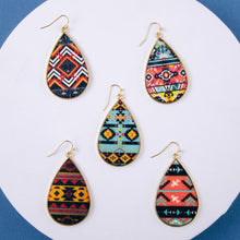 Load image into Gallery viewer, Metal Teardrop With Wood Inspired Tribal Earrings