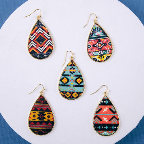 Metal Teardrop With Wood Inspired Tribal Earrings
