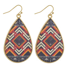 Load image into Gallery viewer, Metal Teardrop With Wood Inspired Tribal Earrings