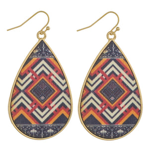 Metal Teardrop With Wood Inspired Tribal Earrings