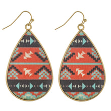 Load image into Gallery viewer, Metal Teardrop With Wood Inspired Tribal Earrings