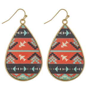 Metal Teardrop With Wood Inspired Tribal Earrings