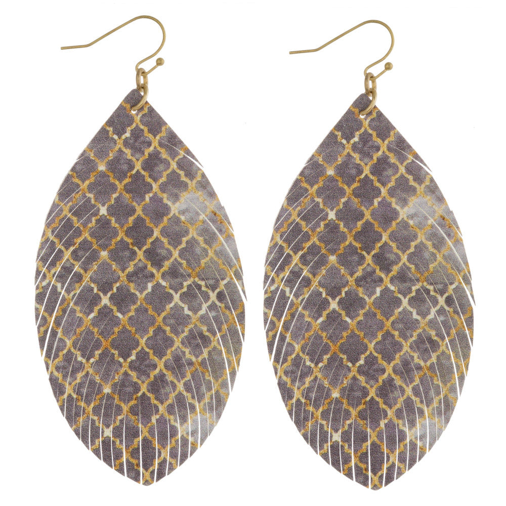 Geometric Gray Feather Earring