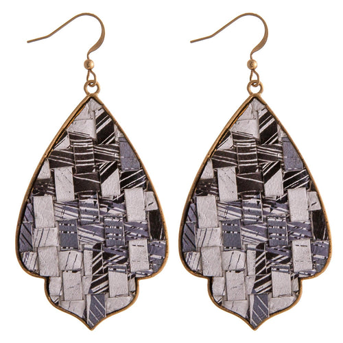 Metal Plated Faux Leather Woven Dangle Earrings