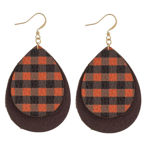 Orange Plaid Earring