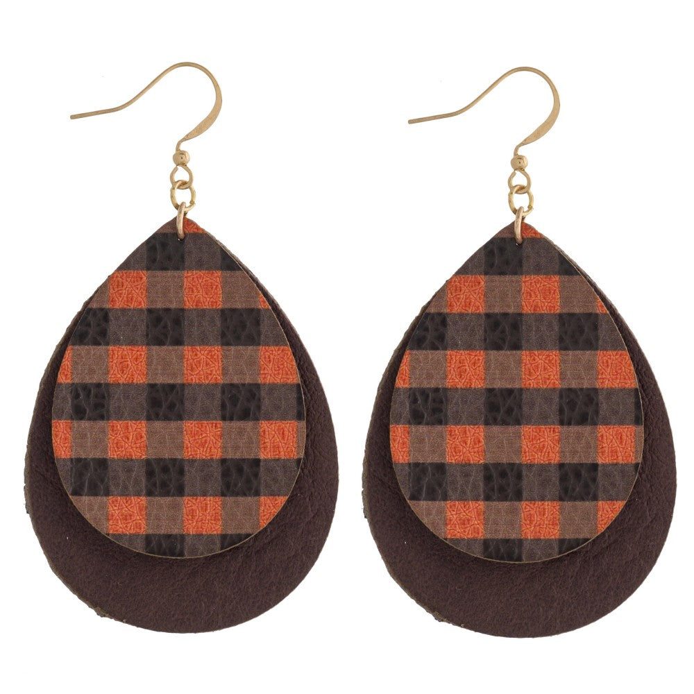 Orange Plaid Earring