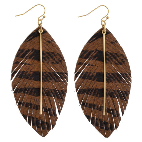 Faux fur zebra print feather earrings