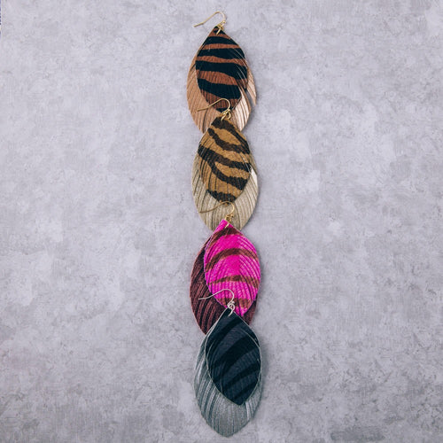 Faux fur animal print feather layered boho