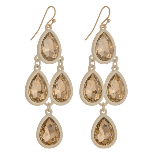 Two tone rhinestone encased teardrop chandelier earrings