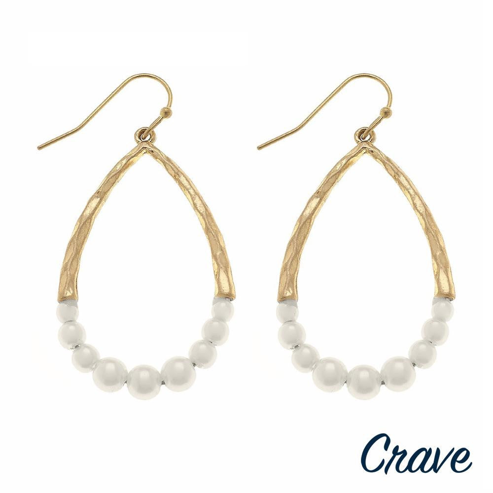 Hammered pearl beaded teardrop earrings