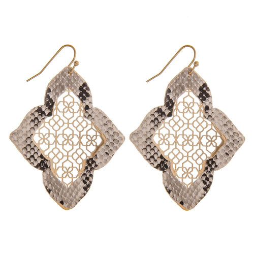 Moroccan faux leather snakeskin filigree drop earrings