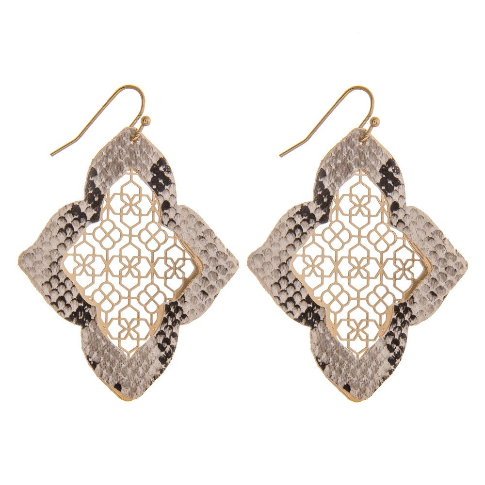 Moroccan faux leather snakeskin filigree drop earrings