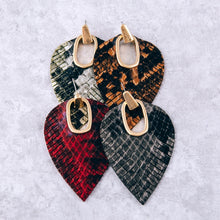 Load image into Gallery viewer, Faux leather snakeskin hinge cut out earrings
