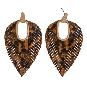 Faux leather snakeskin hinge cut out earrings