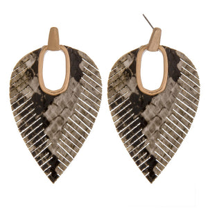 Faux leather snakeskin hinge cut out earrings