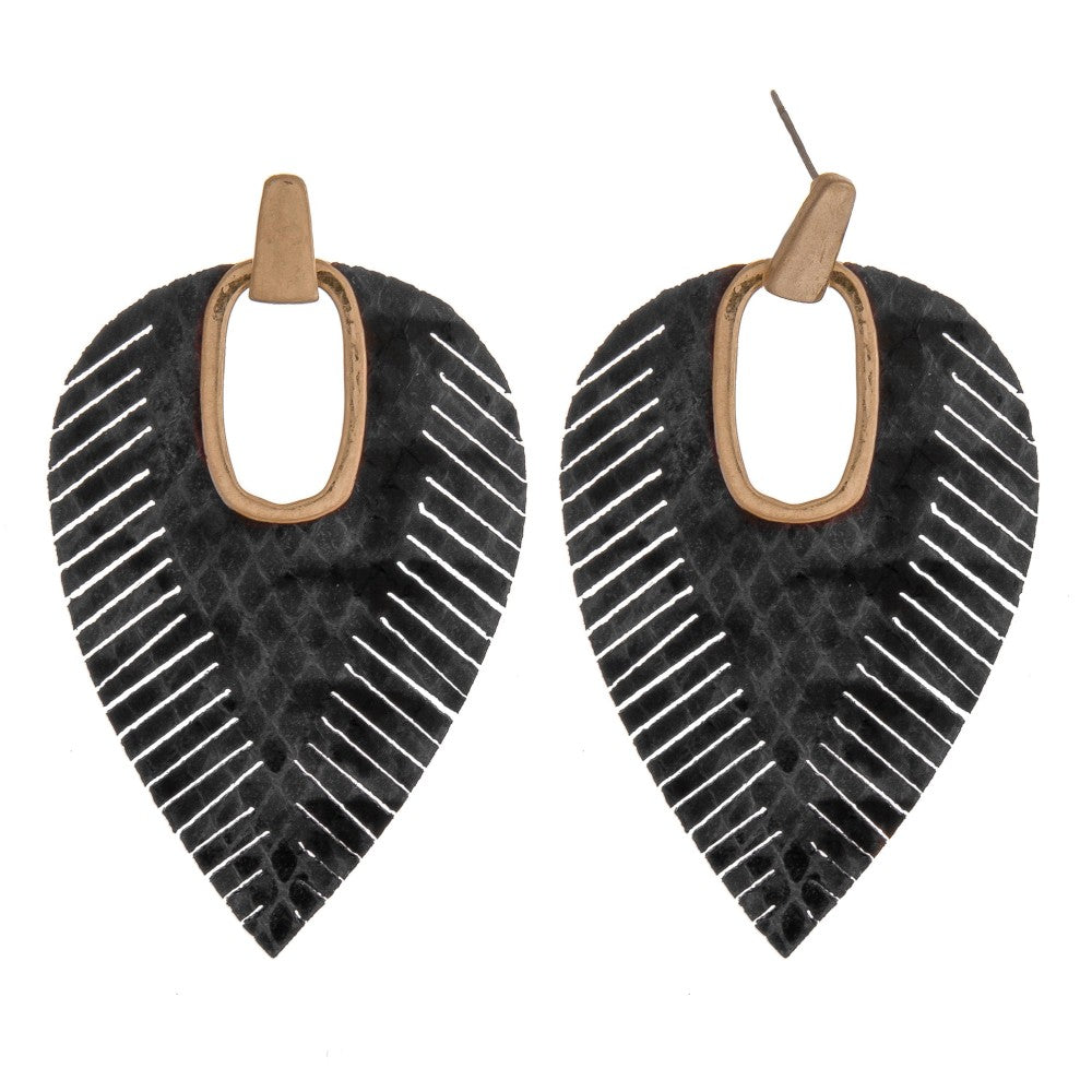 Faux leather snakeskin hinge cut out earrings
